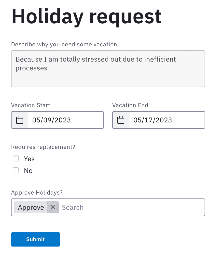 Abbildung 2: Holiday Request Formular